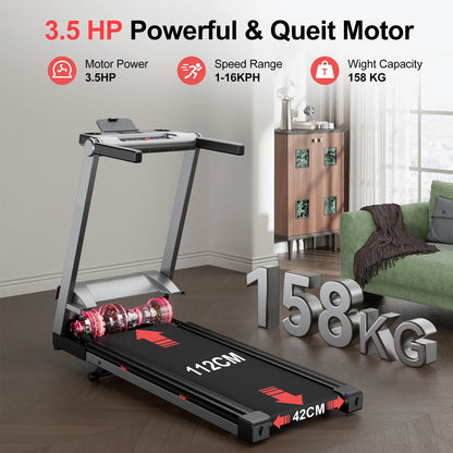 3.5HP Foldable Incline Home Treadmill  with Handle Bar Holder 350LBS Capacity Touch Screen Smart App Data Monitoring