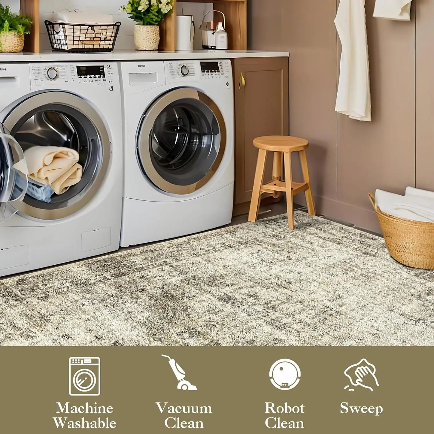 Washable Area Rug Stain-Resistant Throw Rug Indoor Carpet
