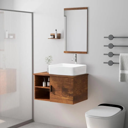 28" Bathroom Vanity Sink Combo Wall Mounted Floating Cabinet W/Open Shelves W/Mirror,  Faucet