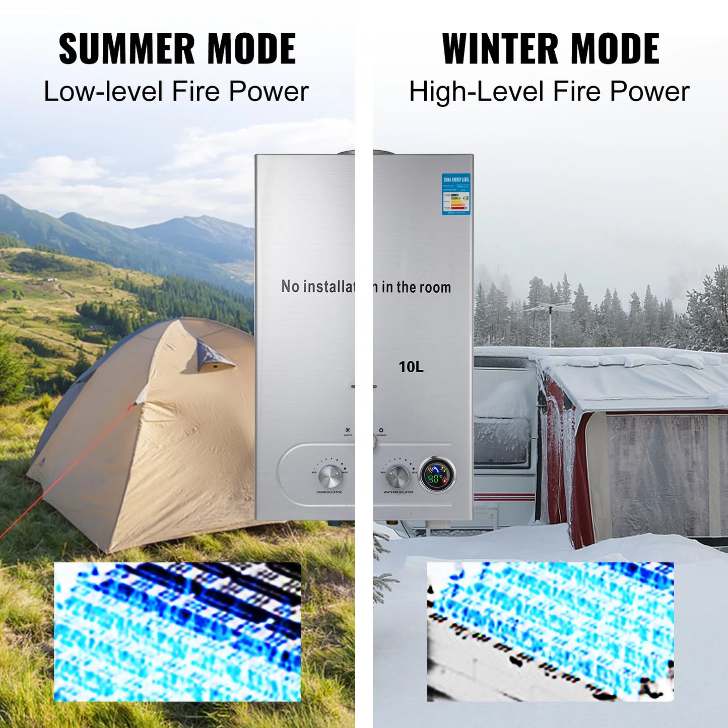 6L-18L LPG Gas Tankless Hot Water Heater Outdoor Use;  Stainless Steel Camping W/Shower Kit LPG Water Heater