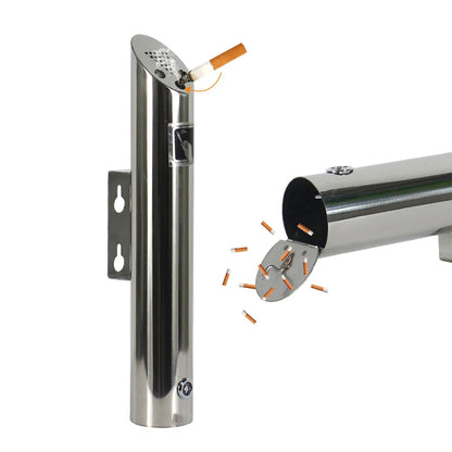 Wall Mounted Cylinder Cigarette Ash Bin Stainless Steel Outside Wall