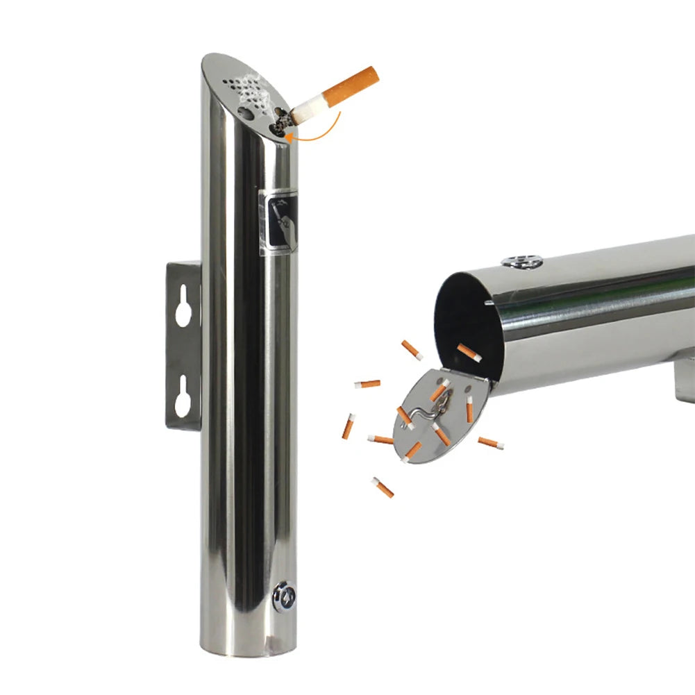 Wall Mounted Cylinder Cigarette Ash Bin Stainless Steel Outside Wall