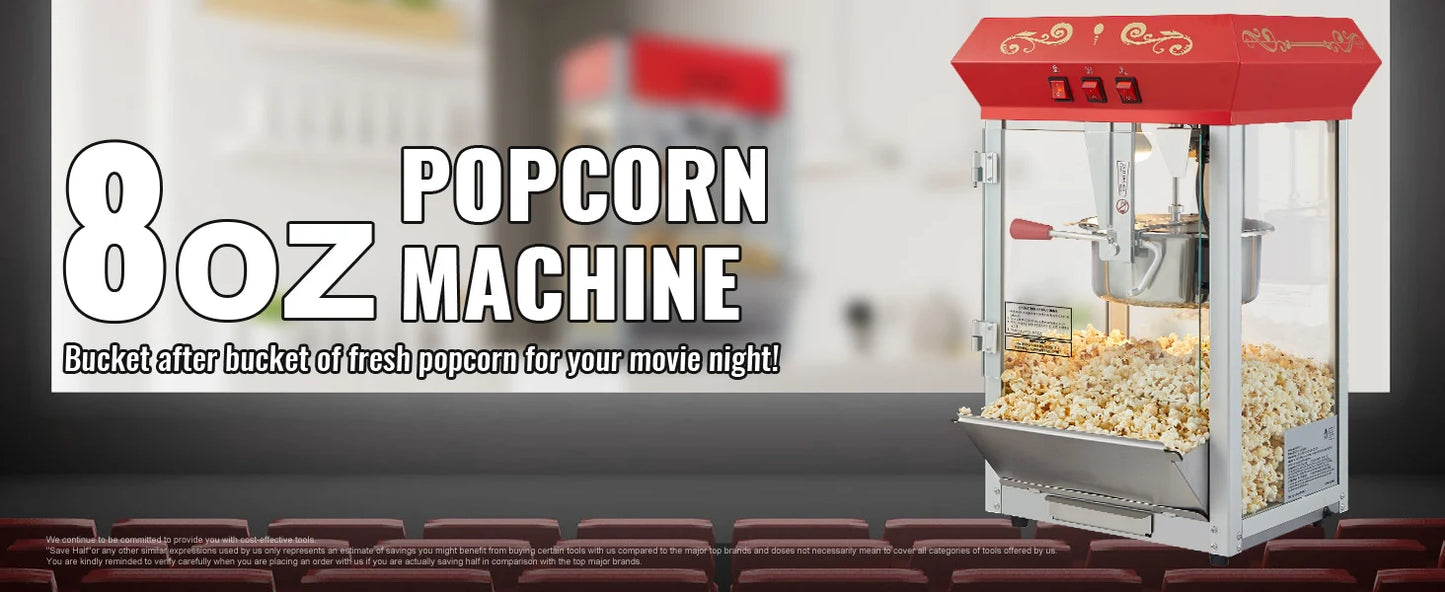 Electric Popcorn Maker Commercial Popper Machine  Automatic  8/12Oz Corn Cookware with Scoop