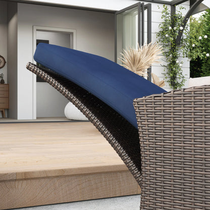 Reclining Rattan 360 °   Swivel Chair, Outdoor Patio Cushioned Recliner Dark Blue