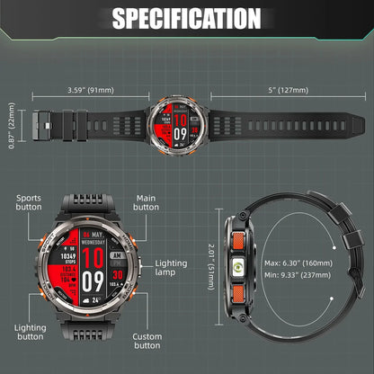 LaNikar New Smart Watch KE5 3ATM Waterproof Original Design Sports Watch With Compass And Altitude Barometer LED Flashlight Call