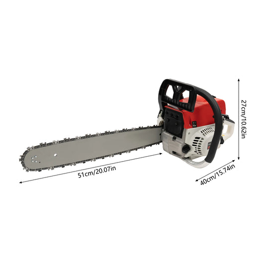 Gasoline Chainsaw with 52cc Engine, 20-inch Bar, and 7500RPM Speed for Heavy-Duty Cutting, Complete with Tool Bag