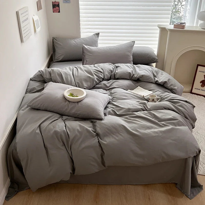 Linen Cotton Bedding Set with Sheet Duvet Cover Pillowcase Single Couple Bedsheet King Queen Double Twin Size