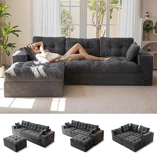 L-Shaped Sectional Sofa with Convertible Left/Right Ottoman,