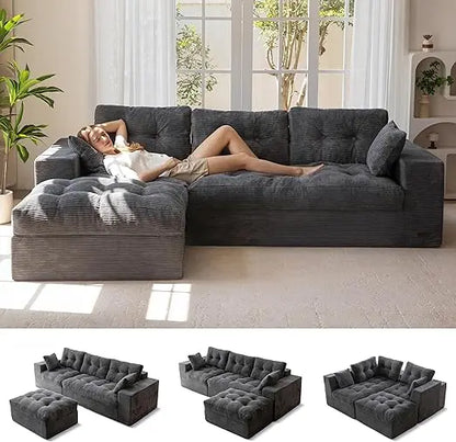 L-Shaped Sectional Sofa with Convertible Left/Right Ottoman,