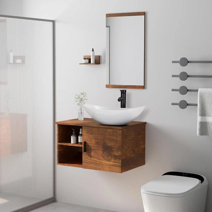 28" Bathroom Vanity Sink Combo Wall Mounted Floating Cabinet W/Open Shelves W/Mirror,  Faucet