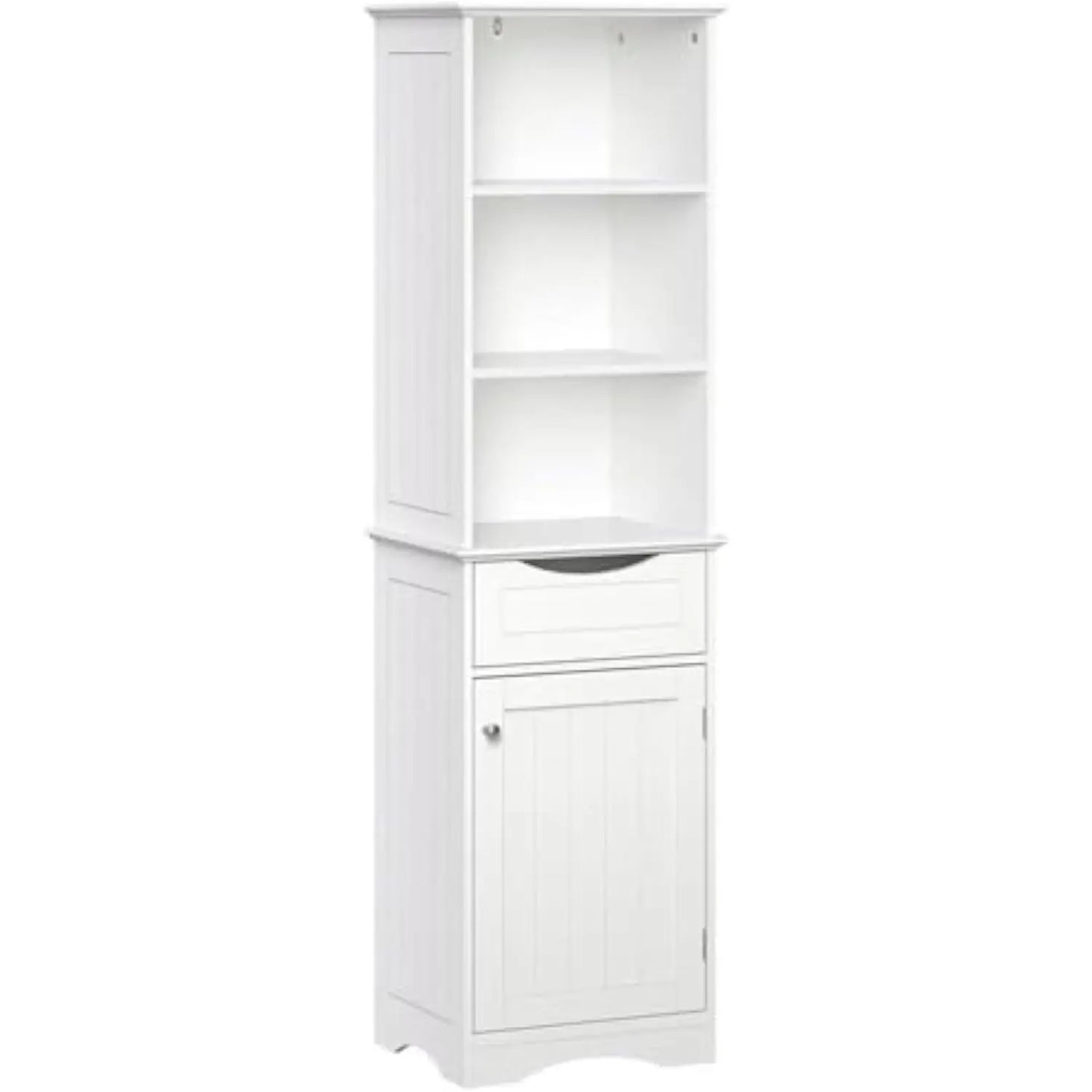 Storage Cabinet; Freestanding; Three Open Shelves and Drawer