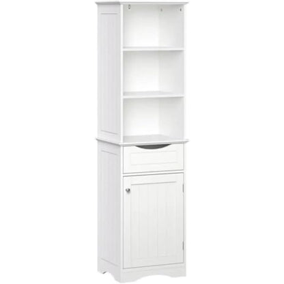 Storage Cabinet; Freestanding; Three Open Shelves and Drawer