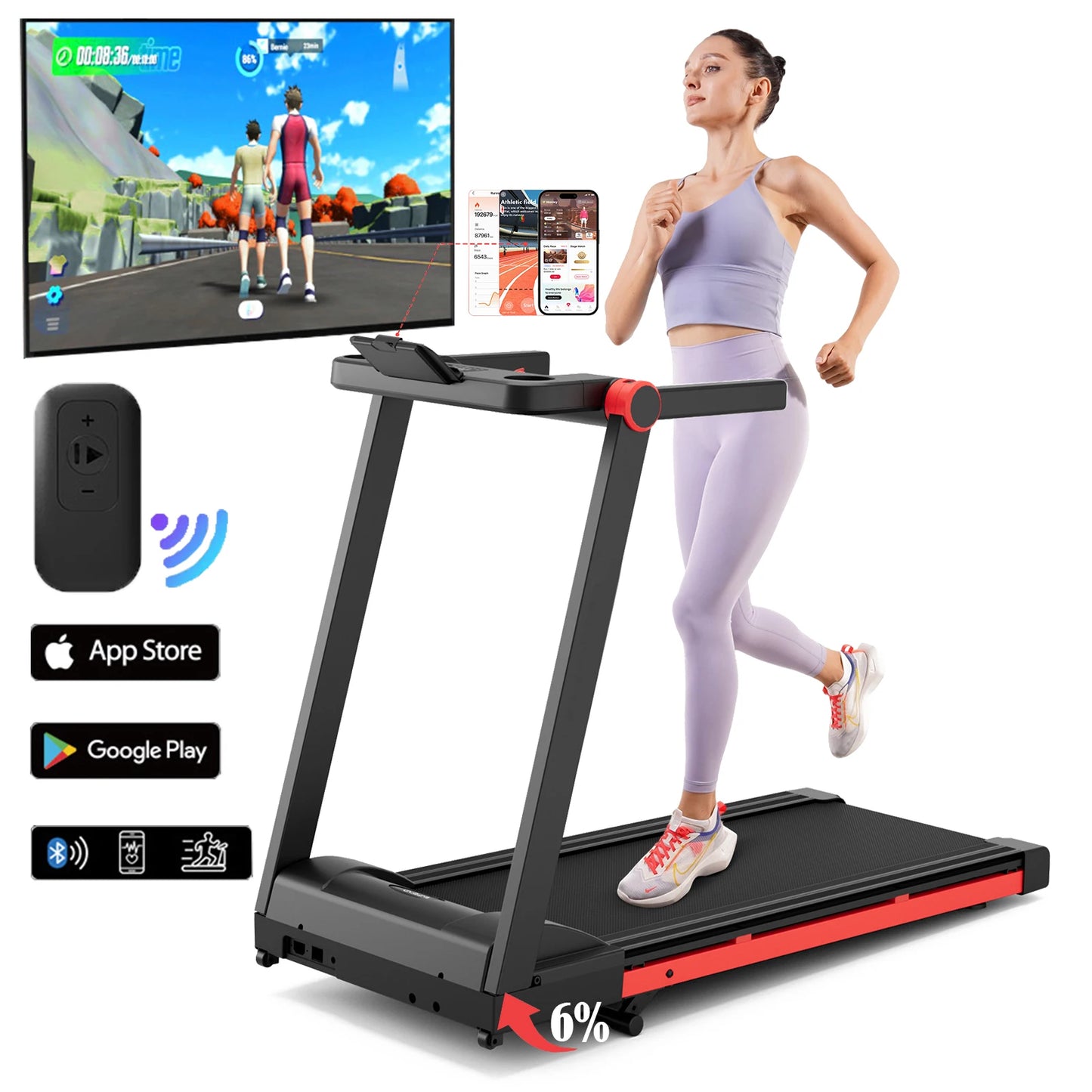 3.5HP Foldable Incline Home Treadmill  with Handle Bar Holder 350LBS Capacity Touch Screen Smart App Data Monitoring