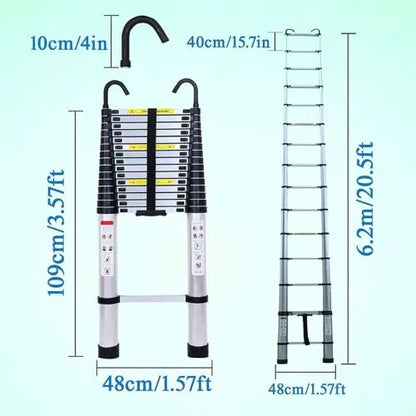 Telescopic Collapsible Ladder with Detachable Hooks & Extendable Steps Non-Slip Feet