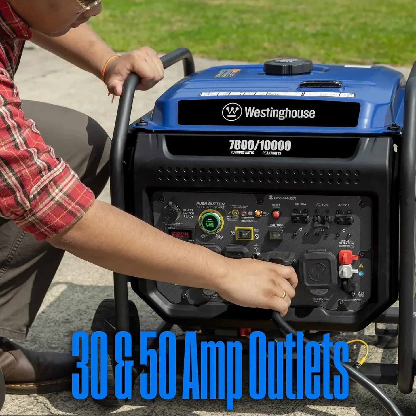 10000 Peak Watt Portable Open Frame Inverter Generator, Remote Electric Start with Auto Choke, Transfer Switch Ready