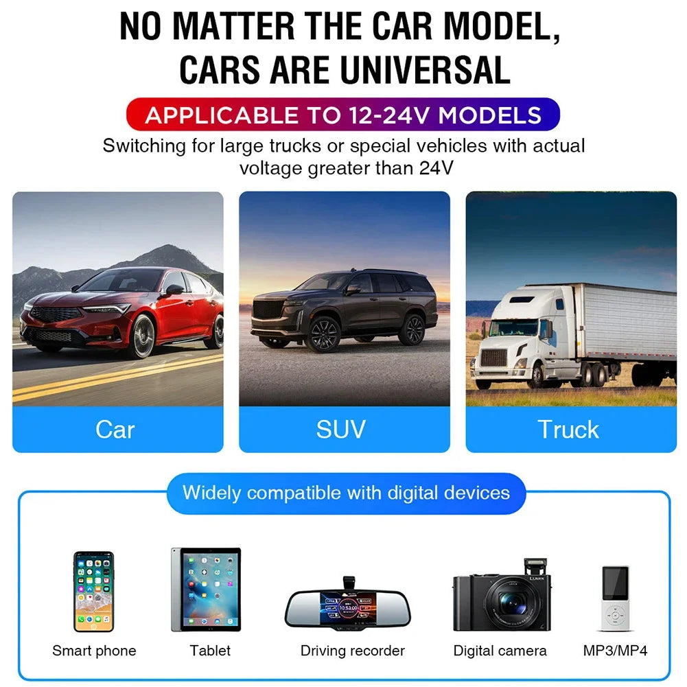 Hands Free Wireless MP3 Player Bluetooth-Compatible 5.3 Support TF Card U Disk Cell Phone Charger Car FM Transmitter