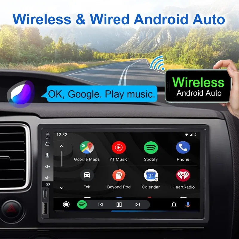 7 Inch Car Radio Wireless CarPlay Android Auto Universal Double Din Car Stereo with Live Rear-View Backup Camera