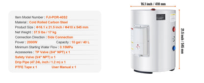 SucceBuy Electric Water Heater 40/70L Tank Instant Hot Water Heater 1.6Kw Tankless Water Heater w/ LED  110v