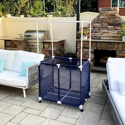 Pool Equipment Holder with Towel Drying Bars, Mesh Rolling