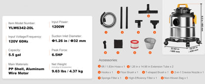 SucceBuy Stainless Steel Wet Dry Shop Vacuum Wet  Dry Vac Powerful Suction  Small Shop Vac Perfect for Carpet Debris  Pet  Hair