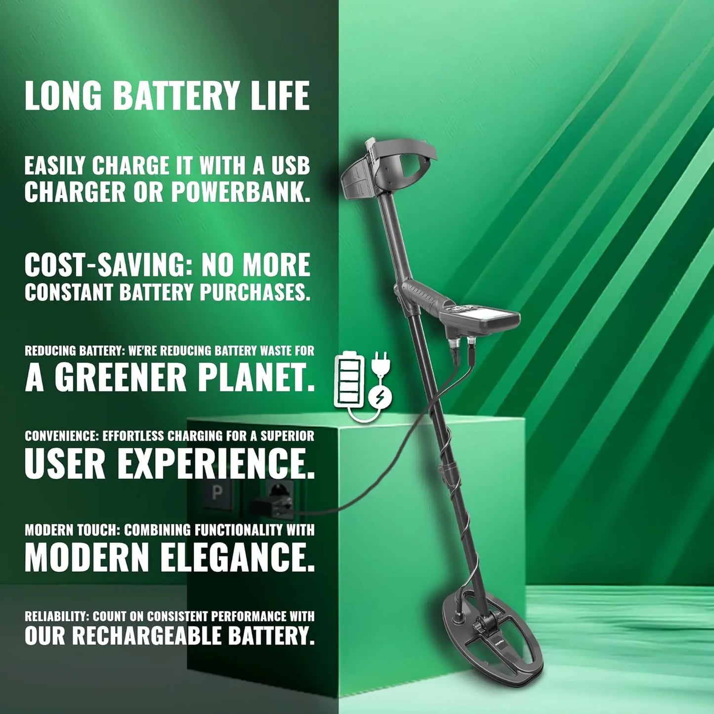 Metal Detector with 9.5” Waterproof DD Search Coil, Vibration for Detecting Underwater, Beach and All Metal Search Modes