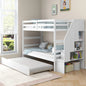 Twin Over Twin Bunk Bed with Trundle and Stairs, Solid Wood Bunk Bed Frame with Storage Shelf, Bunk Beds Detachable,