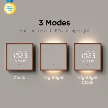 Wooden Frame LED Silent Wall Clock with Remote, Backlit Nightlight