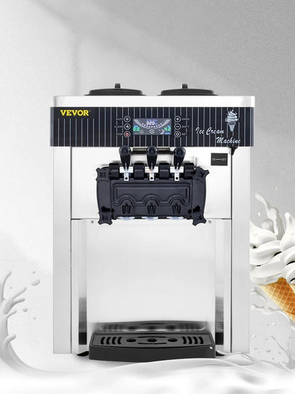 Sihao 2200W Ice Cream Machine 5.3-7.4Gal/H Soft Serve with LED Display Auto Clean 3 Flavors