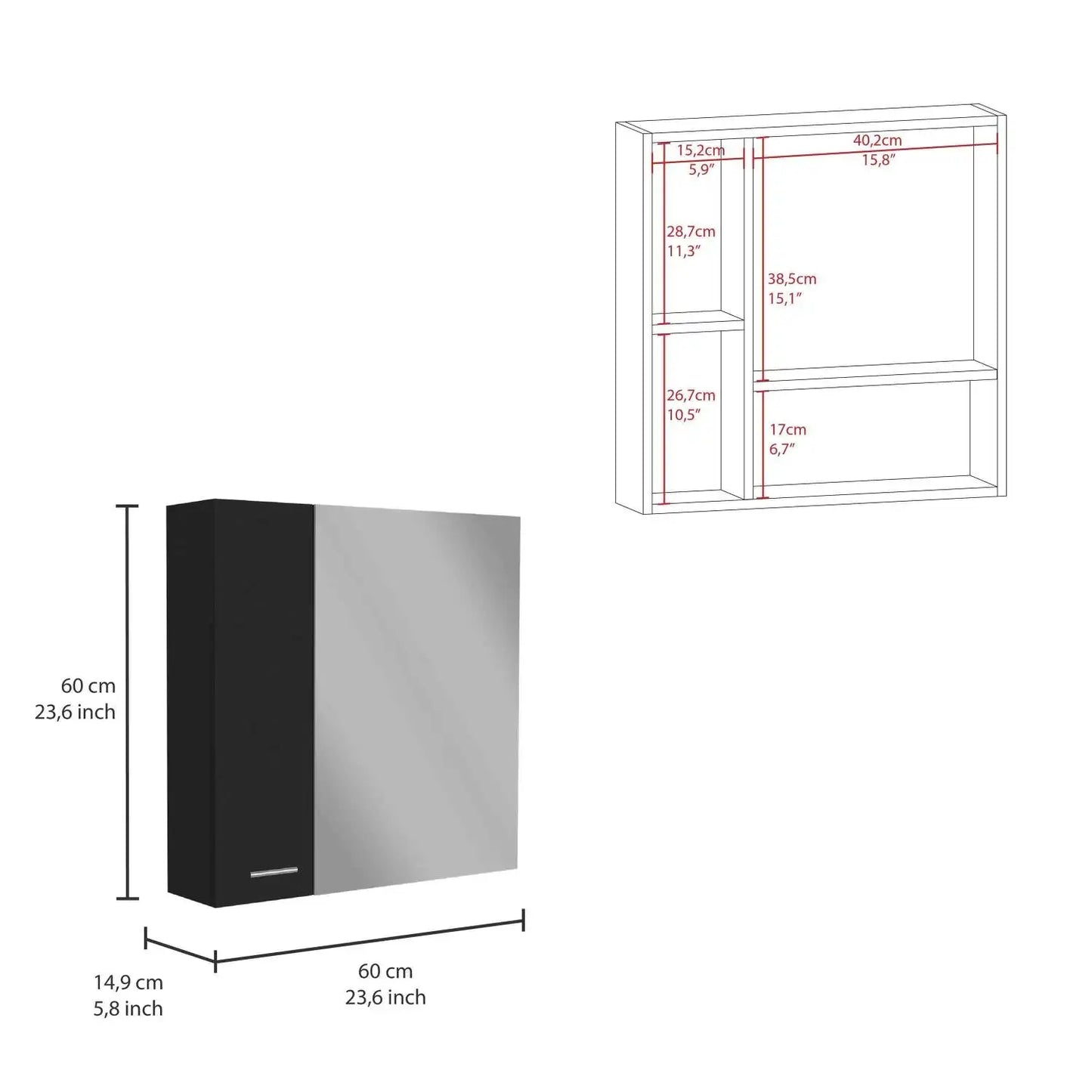 Sines Medicine Cabinet, Four Internal Shelves, Double Door Black Surface Mount