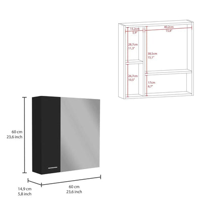 Sines Medicine Cabinet, Four Internal Shelves, Double Door Black Surface Mount
