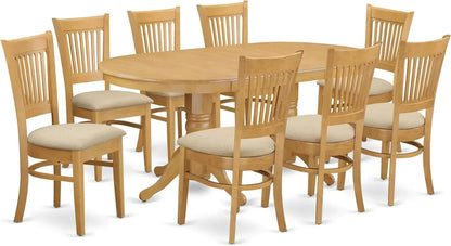9 Piece Kitchen Set Includes an Oval Table with Butterfly Leaf and 8 Linen Fabric Dining Room Chairs