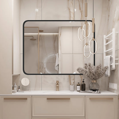Matte Metal Framed Bathroom Mirror for Wall, Tempered Glass
