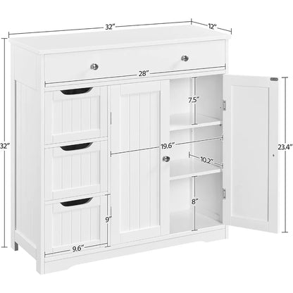 Bathroom Free-Standing Floor Cabinet, Practical Storage Cabinet with 4 Drawers and 2 Doors