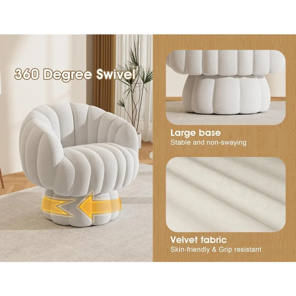 Mid Century Modern 360 Degree Swivel Accent Sofa Chair Set of 2,Velvet Fabric Wide Upholstered Pumpkin Reading Chair, Armchair f