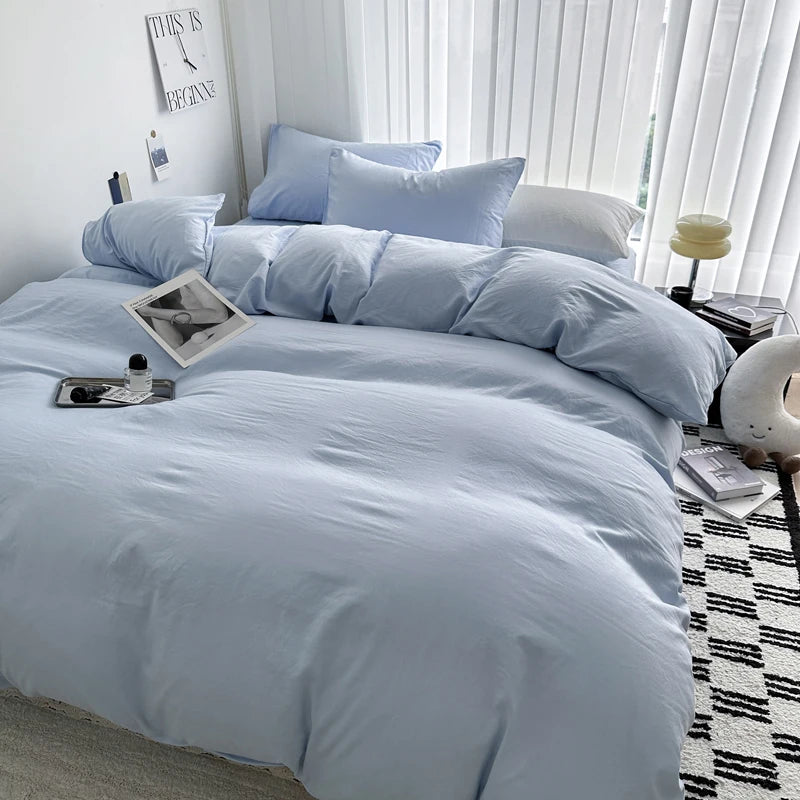 Linen Cotton Bedding Set with Sheet Duvet Cover Pillowcase Single Couple Bedsheet King Queen Double Twin Size