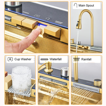 Multifunctional Kitchen Waterfall Sink Digital Display; 304 Stainless Steel