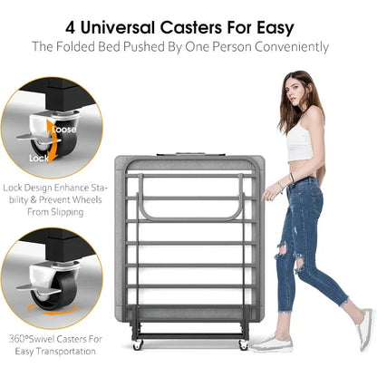 Folding Bed with Mattress, Metal Frame