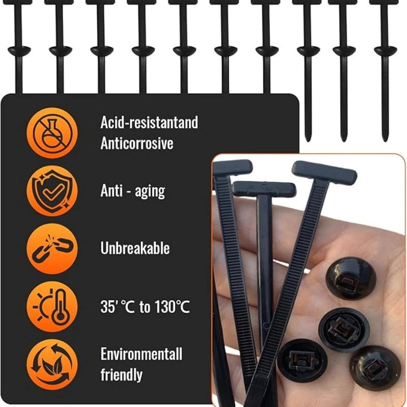 40set Nylon Universal Cable Tie Buckle Heavy Duty Self-Locking Zip Ties Holder with Pin Fasteners Car Body UV Resistant Zipties