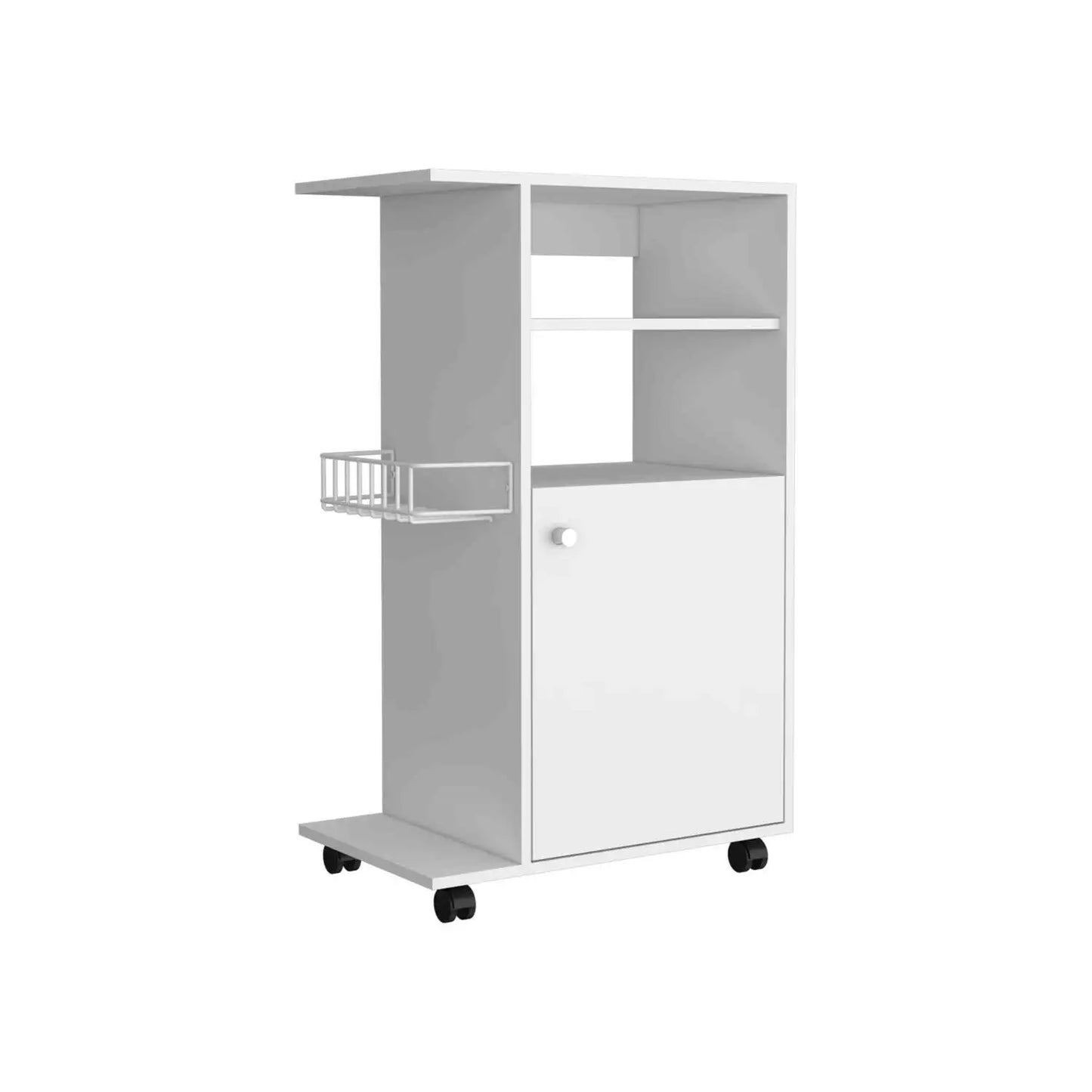Clip Kitchen Cart, Single Door Cabinet, Four Casters White