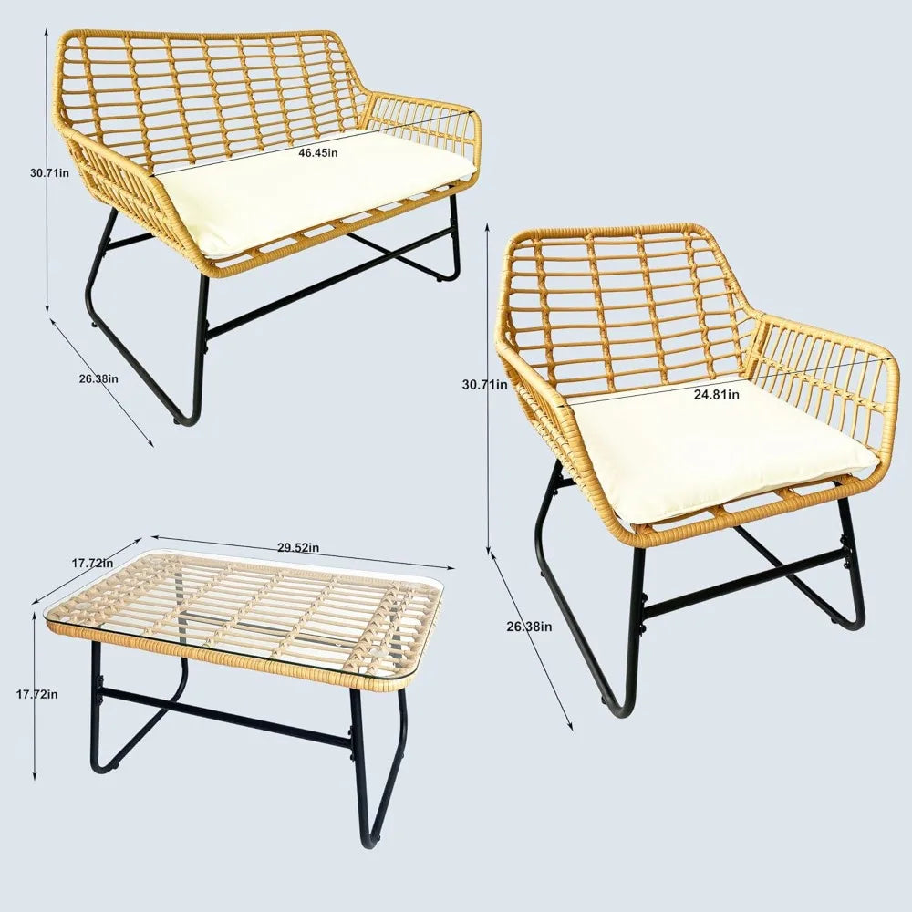 4-Piece Rattan Patio Set: Indoor/Outdoor Wicker