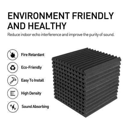 52 Pack Acoustic Foam Panels 1" x 12" x 12" Sound Proof Noise Cancelling Wedge Panels
