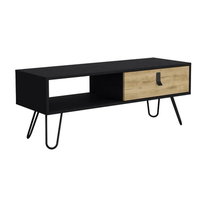 Huna Coffee Table with Hairpin Legs and Ample Storage Drawer Black / Macadamia