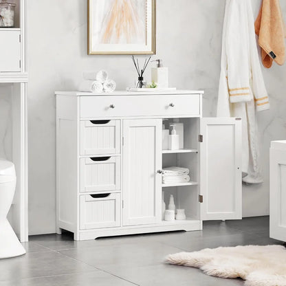 Bathroom Free-Standing Floor Cabinet, Practical Storage Cabinet with 4 Drawers and 2 Doors