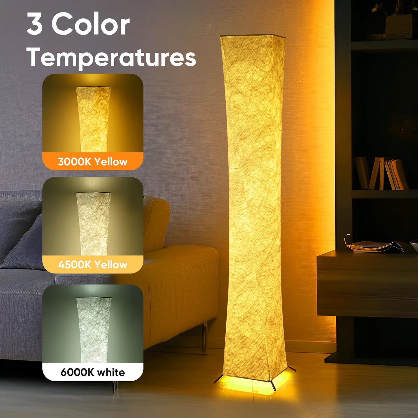 Soft Light Floor Lamp, 52" Simple Design Slim Warm Light 3000K LED Tyvek Fabric Shade Standing Lamp