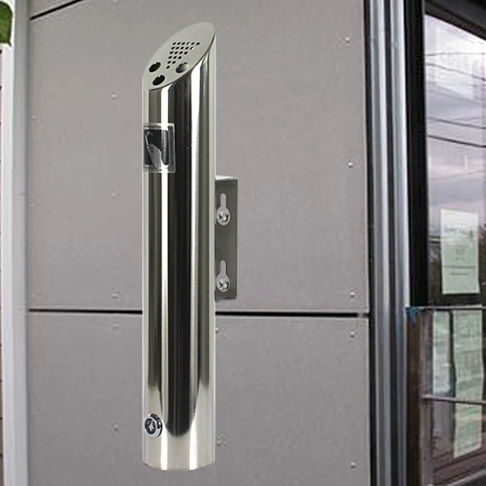 Wall Mounted Cylinder Cigarette Ash Bin Stainless Steel Outside Wall