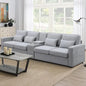 Linen Fabric Sectional Sofa with Console,114.2inch  4-Seat Couch with 4 Pillows
