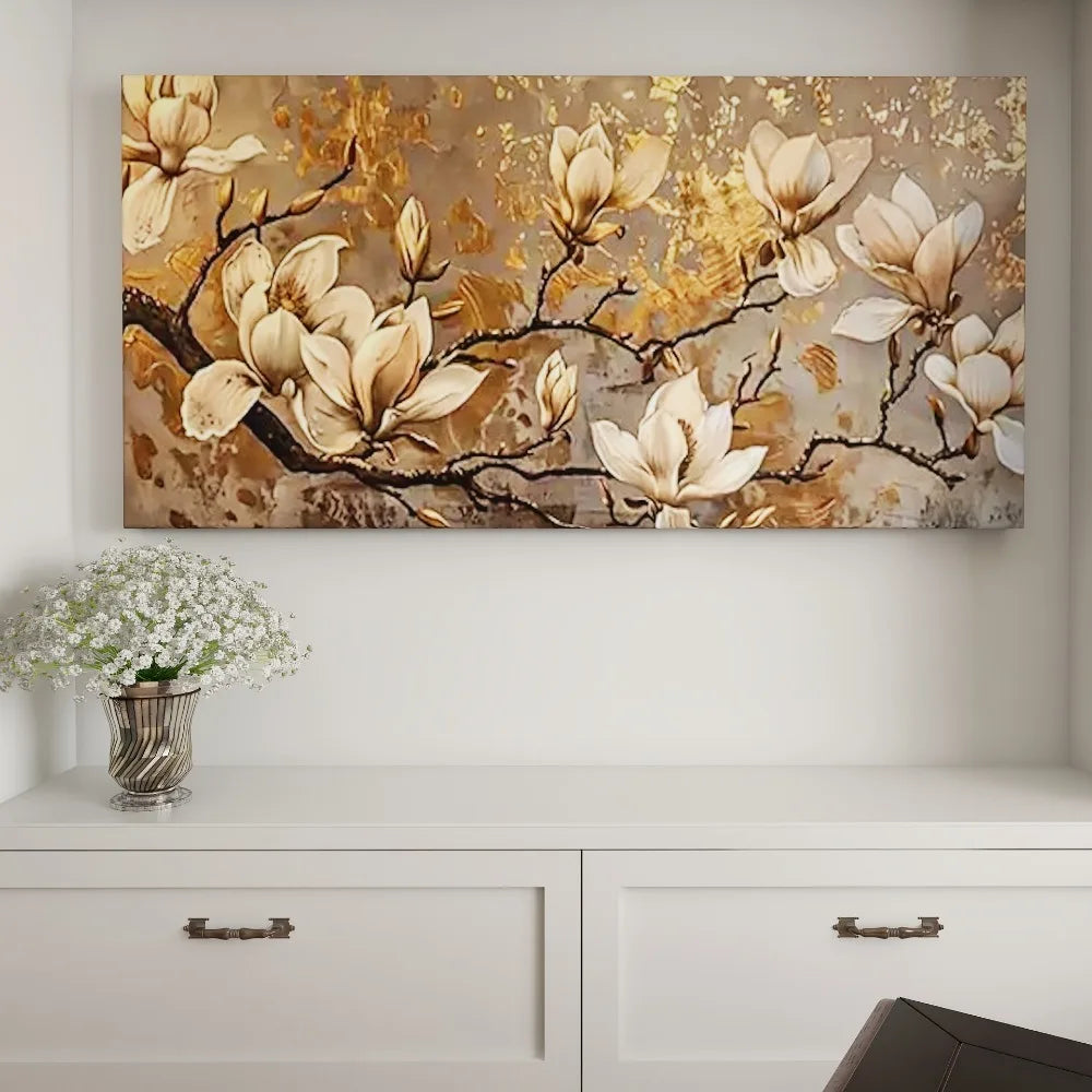 Golden Lily canvas art, 1.5 inch thick wood frame, canvas printed large mural for modern homes and offices