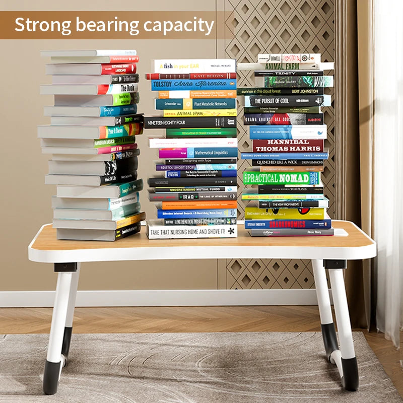 Portable Laptop Desk with USB Light, Small Fan, Cup Holder, Tablet Slot, and Lifting Handle