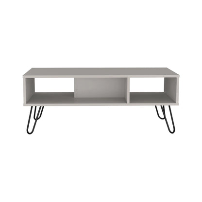 Vassel Coffee Table, Hairpin Legs, Two Shelves White Vintage Look 1950's