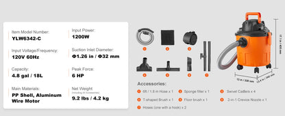 SucceBuy Stainless Steel Wet Dry Shop Vacuum Wet  Dry Vac Powerful Suction  Small Shop Vac Perfect for Carpet Debris  Pet  Hair